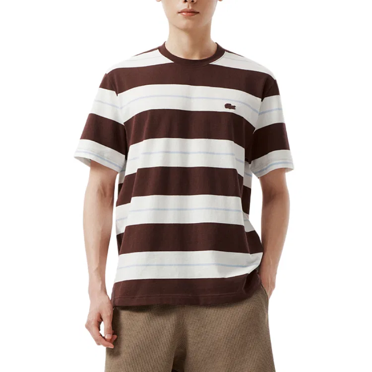 Мужская футболка с круглым вырезом Ecru/Red Brown Stripes-AI6 LACOSTE, Ecru/Red Brown Stripes-AI6