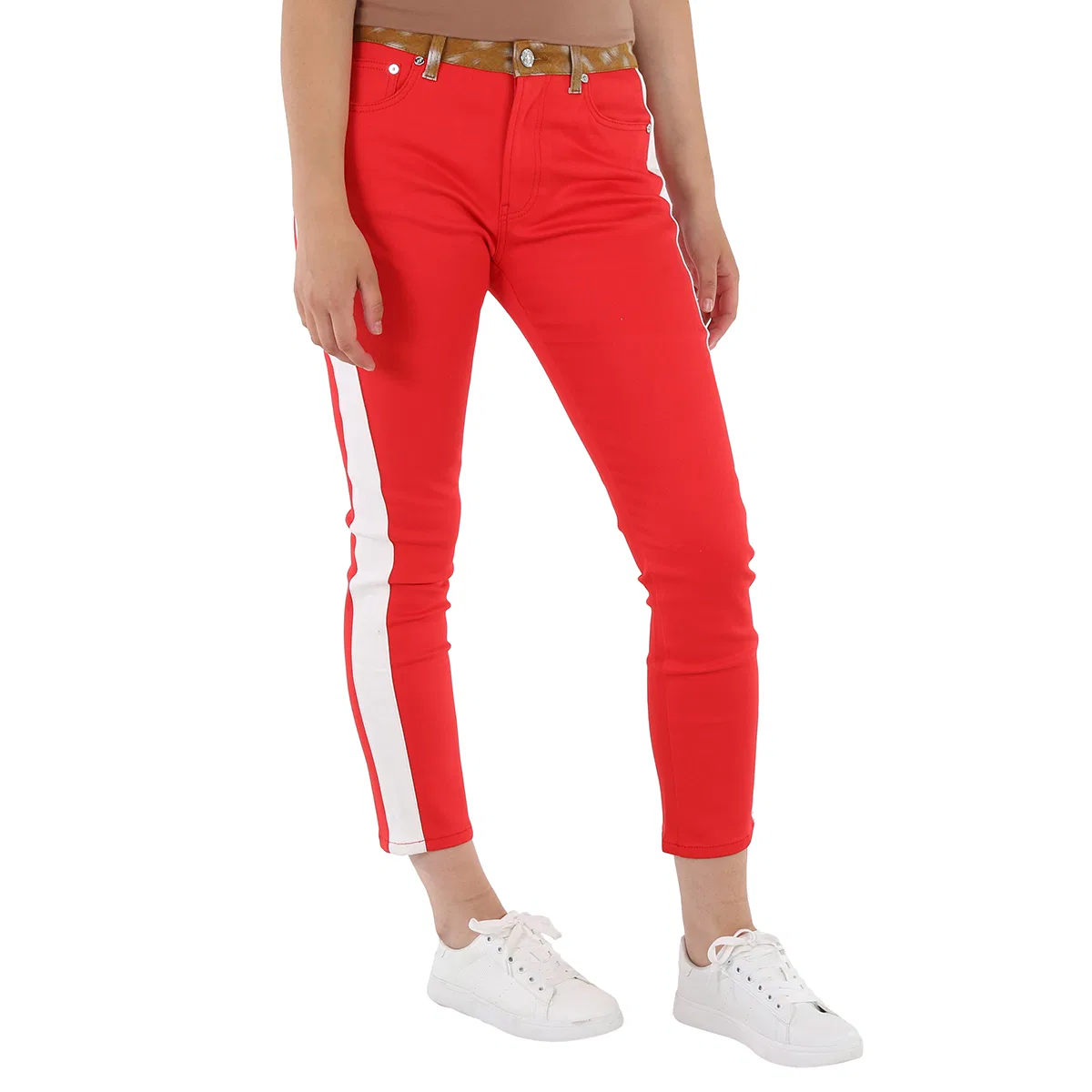 Брюки зауженные с принтом Runway Fawn Print Two-tone Slim Fit Pants Burberry, Red — фото 3