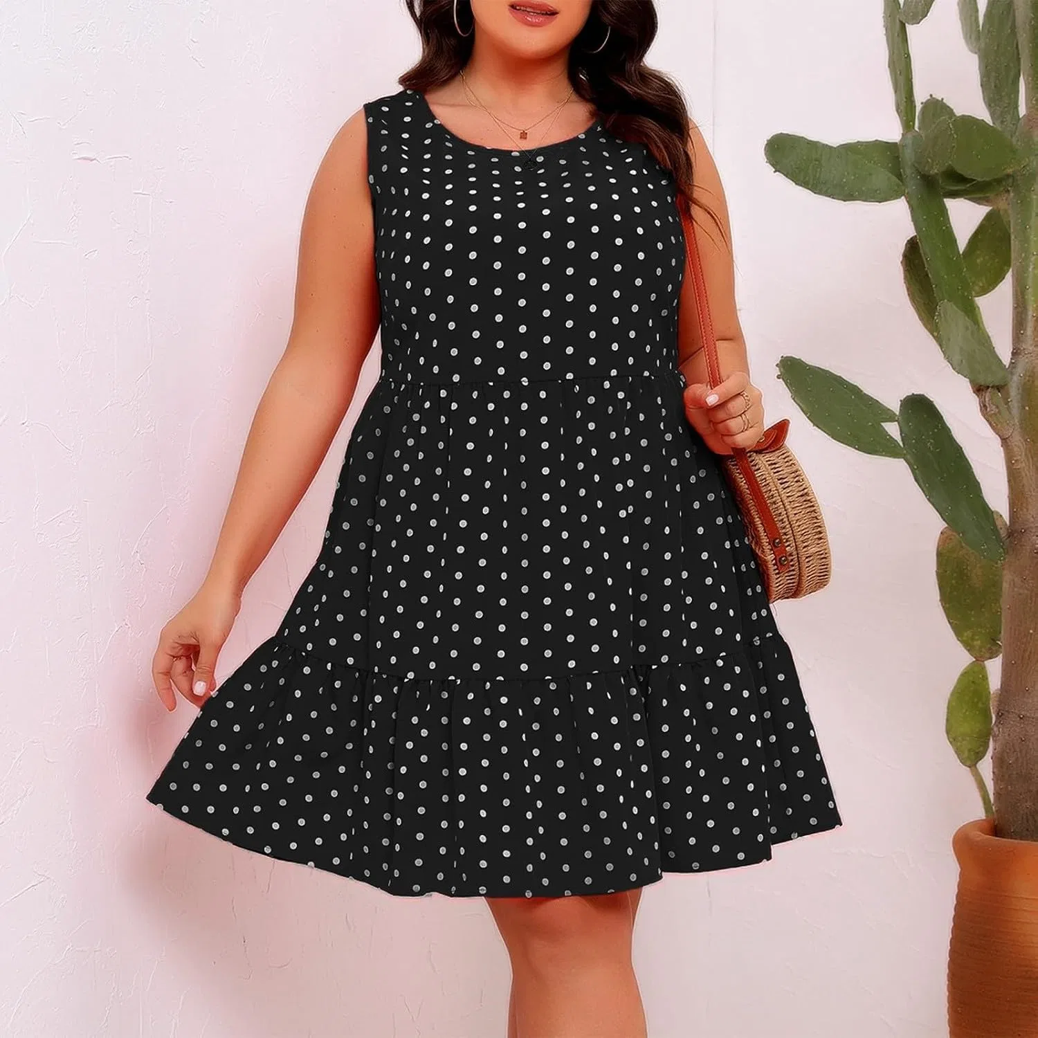Платье-футляр с воланами и в горошек Plus Size Dresses for Women Summer, A001-black — фото 4