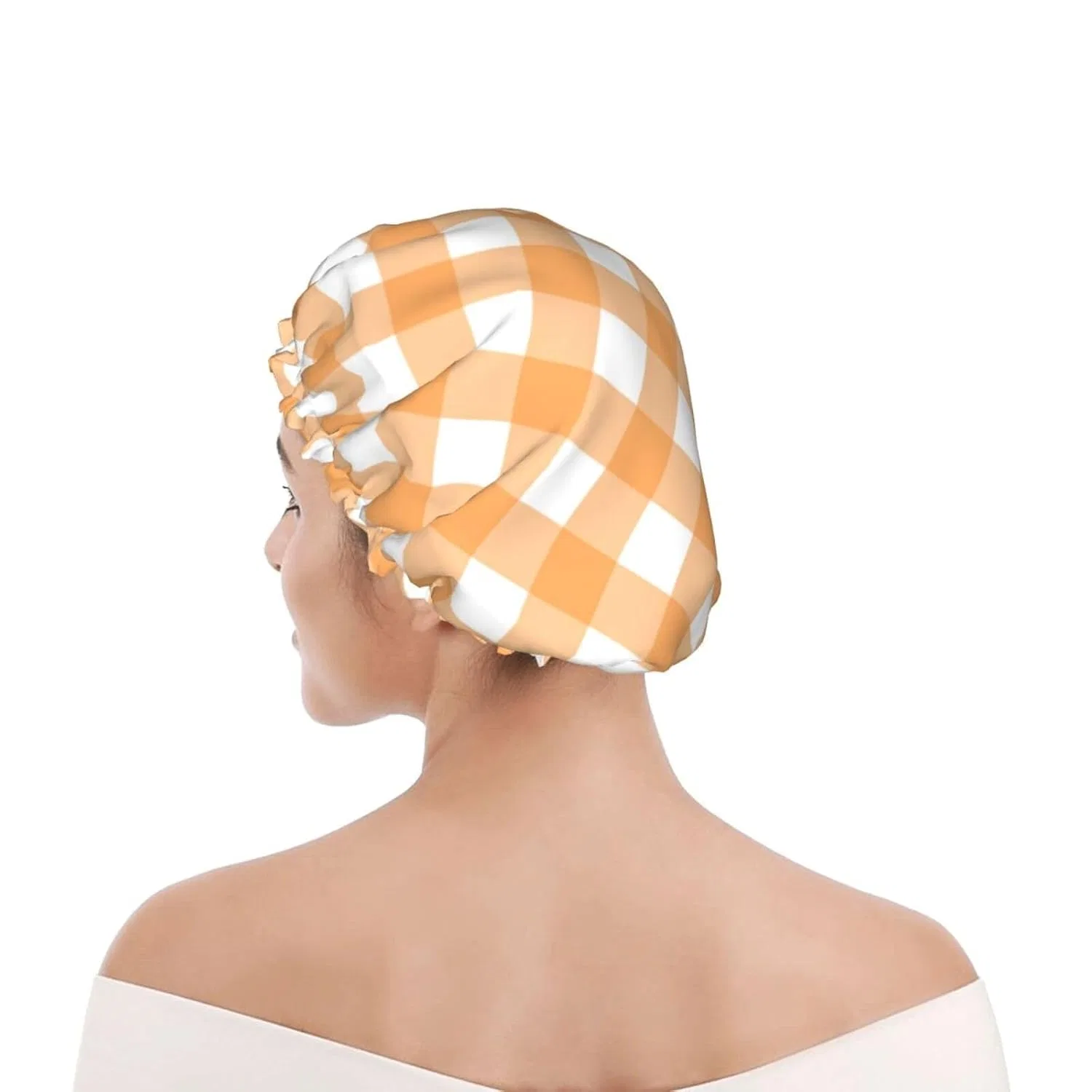 Шапочка для душа Double Layer, Buewutiry, Orange-White Plaid, 27.7 cm — фото 3