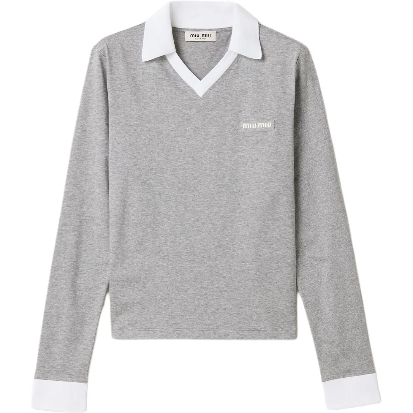Женская футболка с поло-воротником, прямой крой, Gray, MIU MIU