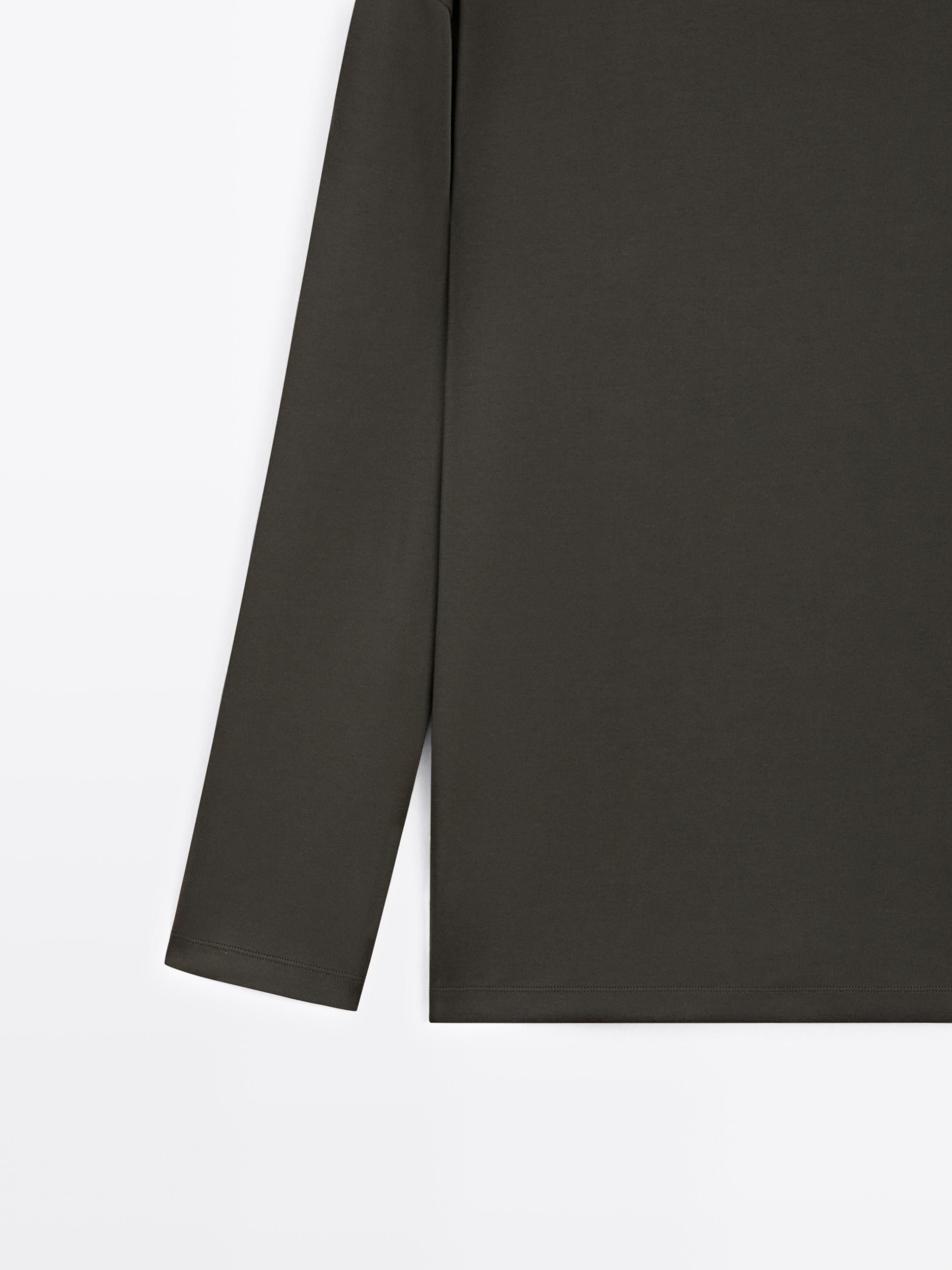 Футболка Massimo Dutti Long Sleeve Medium Weight Cotton, хаки — фото 4