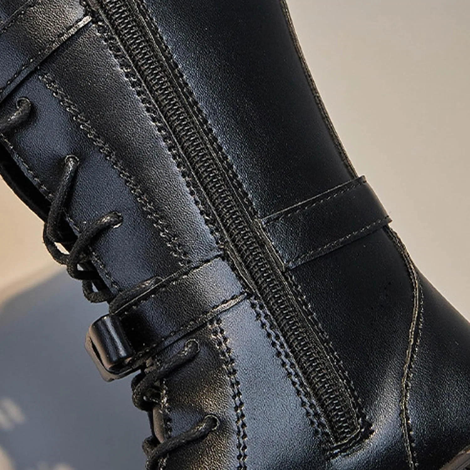 Детские сапоги для девочек с боковой молнией и рифленой подошвой Princess Tall Shoes, Black — фото 2