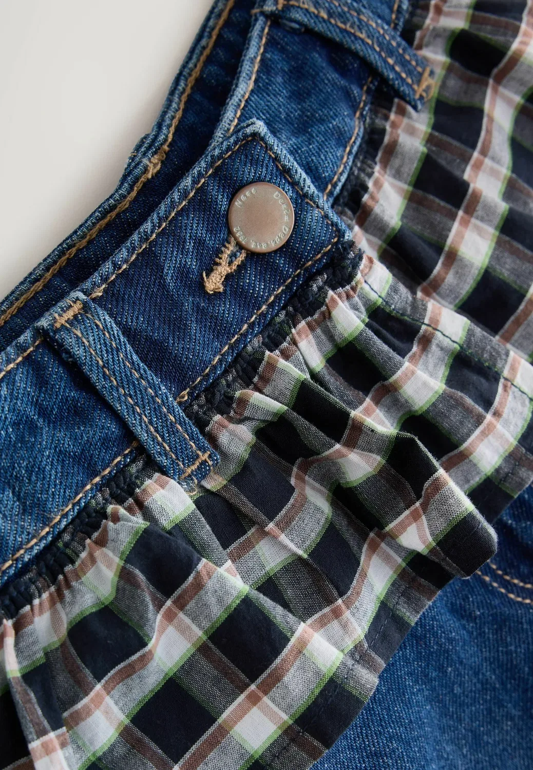 Джинсы с баской и широкими штанинами - джинсы прямого кроя Next, Blue Check Denim — фото 2