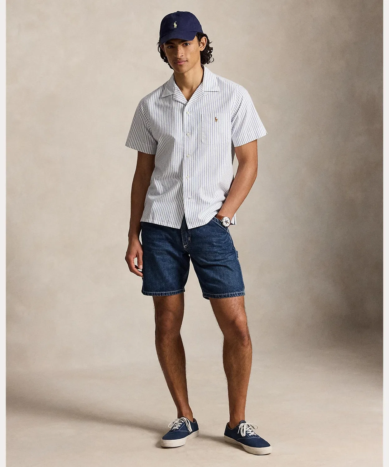 Мужская классическая рубашка с полосками Oxford Camp Polo Ralph Lauren, Белый — фото 3