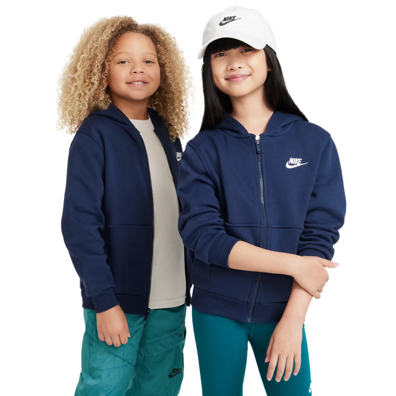 Детское худи для мальчиков с длинным рукавом Nike NSW Club Fleece Full-Zip LBR, Midnight Navy/White