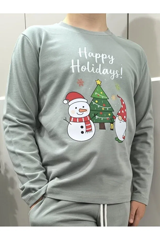 Детская футболка для девочек хлопковая с длинным рукавом New Year's Themed Pidal Giyim, Gray — фото 2