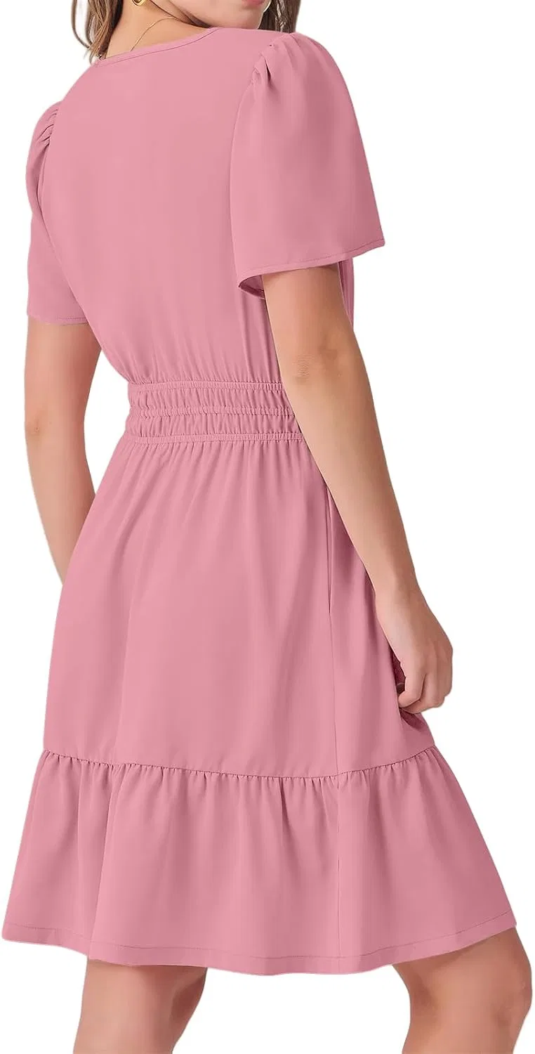 Женское летнее короткое платье с цветочным принтом, Pink — фото 3