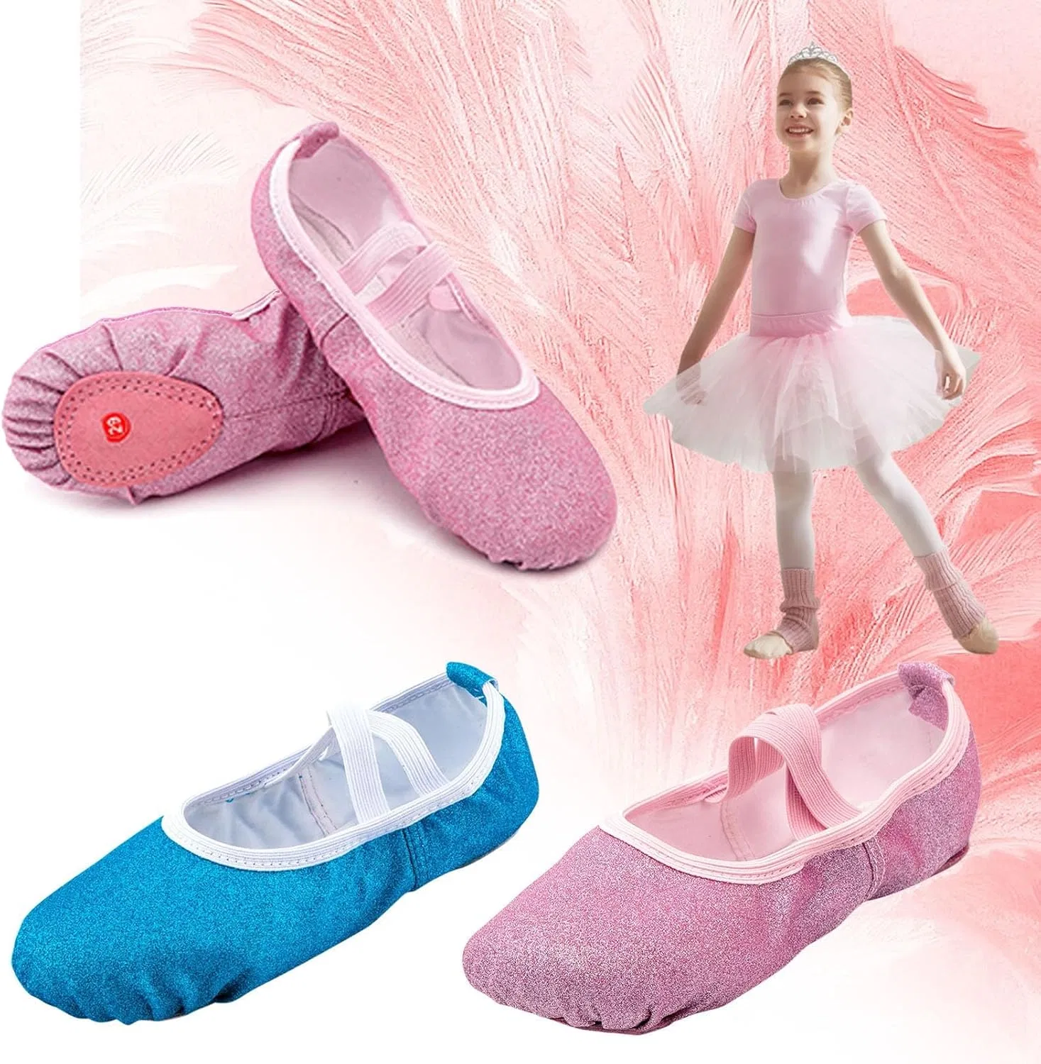 Детские балетки для девочек с блестками Ballet Shoes, Sky Blue — фото 2