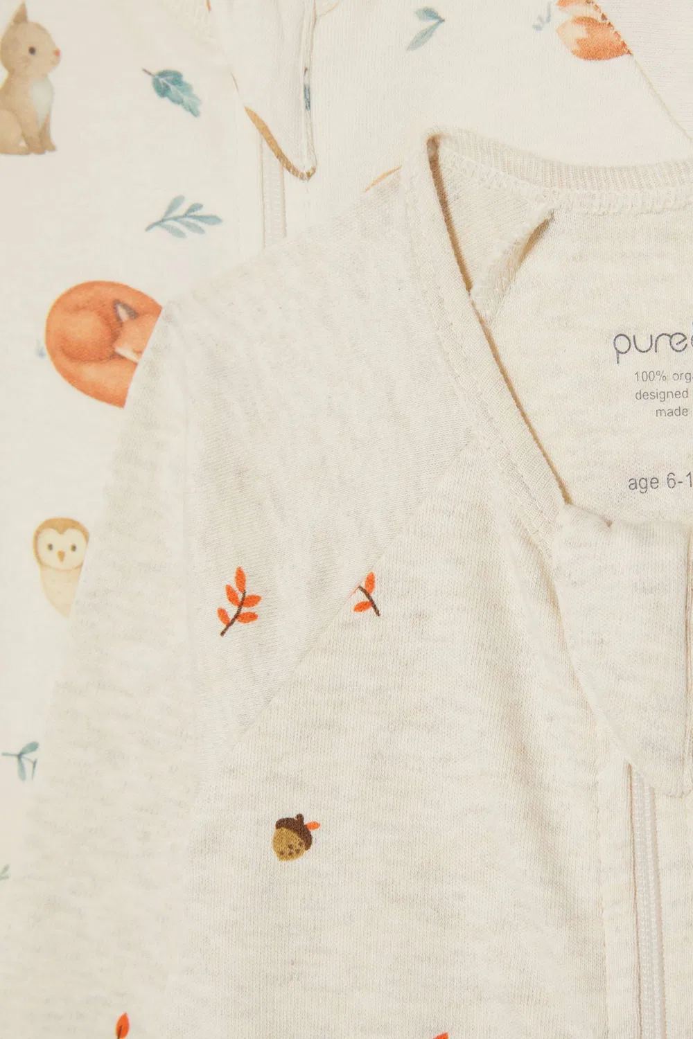 Комплект детских спальных комбинезонов на молнии с принтом, 2 шт Purebaby, желтый — фото 3