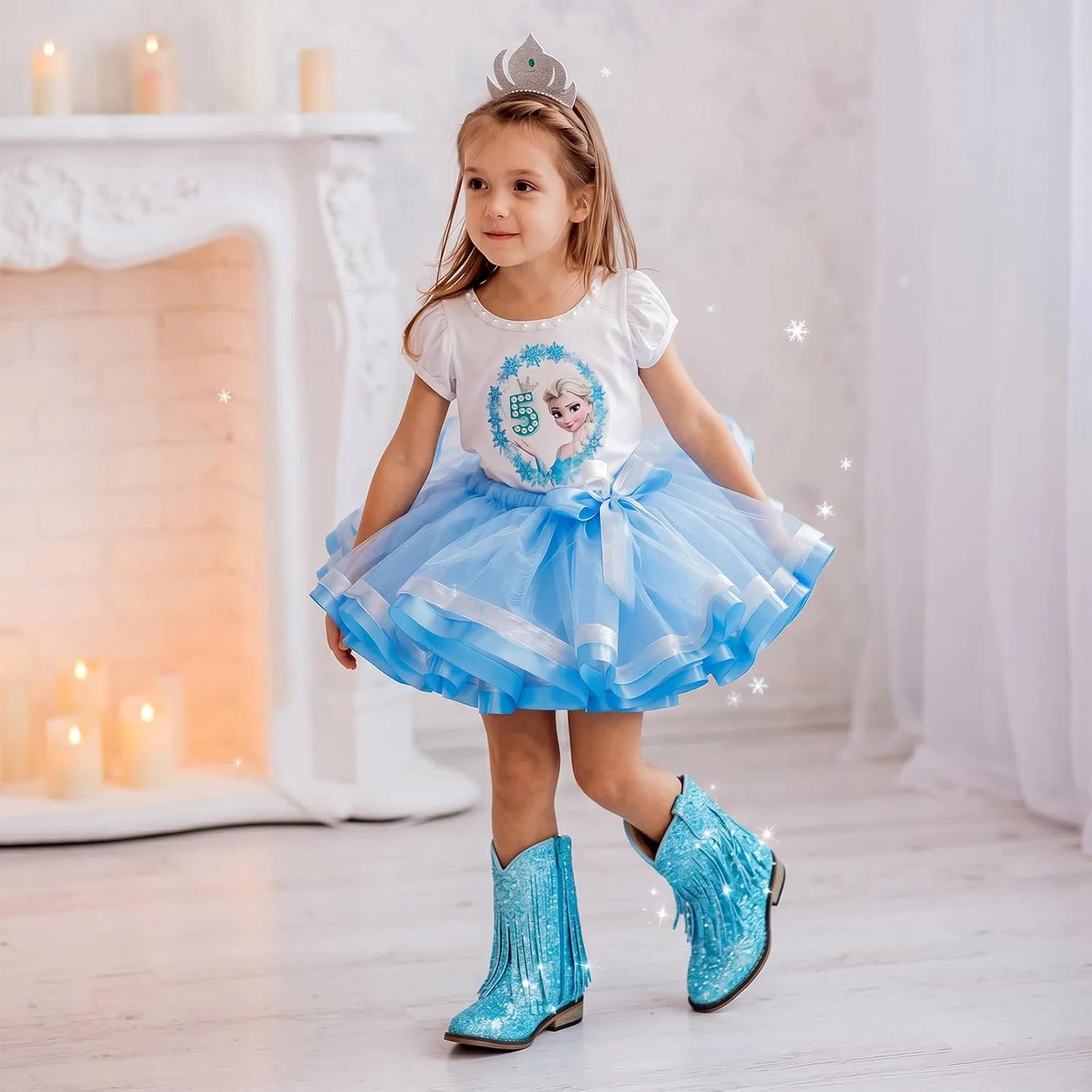 Детские сапоги для девочек с блестками и бахромой Rollda, Blue — фото 3