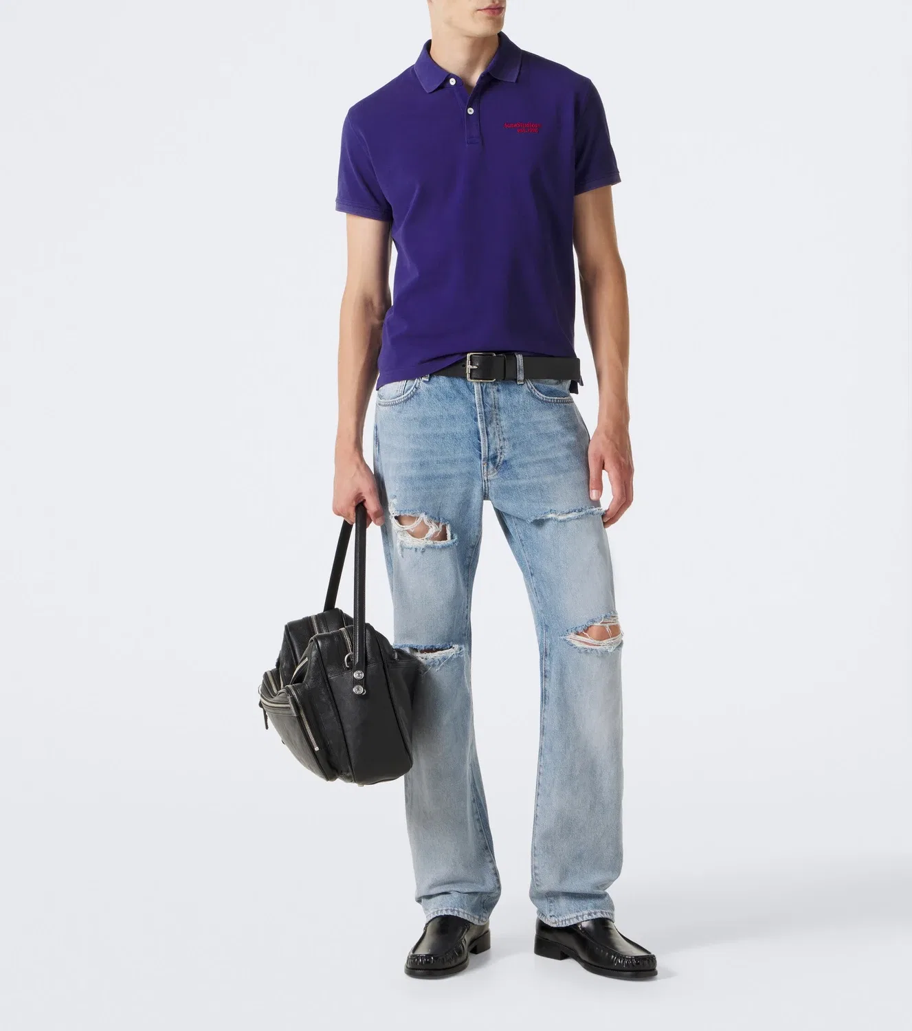 Рубашка-поло из хлопкового пике с принтом логотипа Acne Studios, синий — фото 2