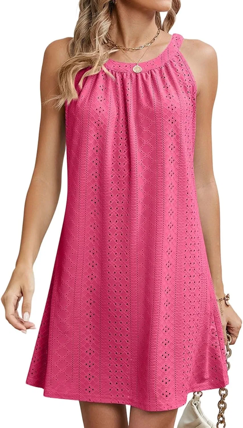 Женское элегантное платье A-силуэта без рукавов, Hot Pink
