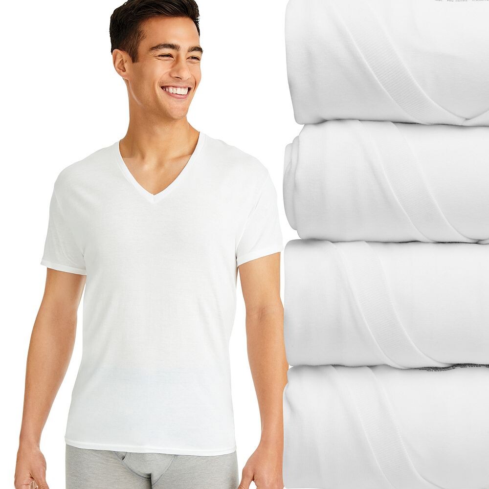 

Набор из 4 мужских эластичных футболок с v-образным вырезом Hanes Ultimate Comfort-Fit, белый