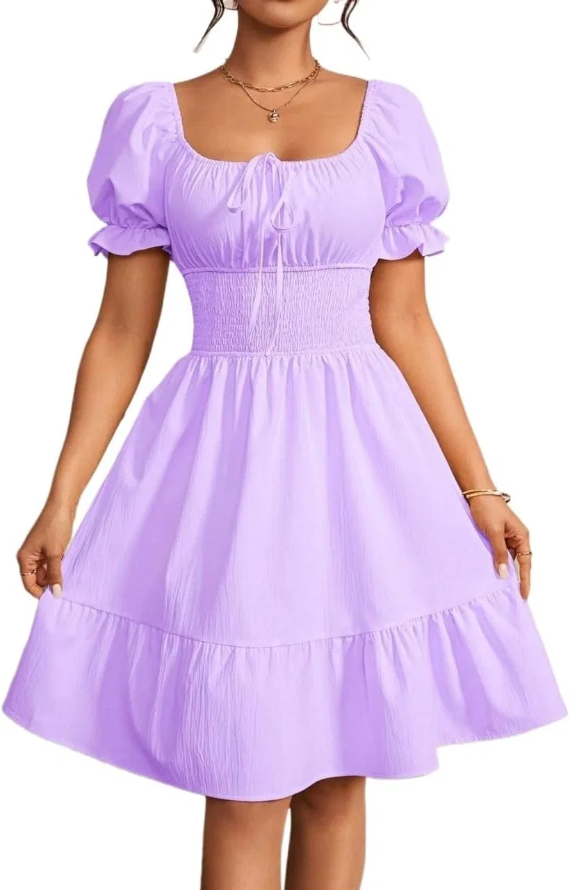 Женское повседневное A-силуэта платье с пышными рукавами Mauve Purple