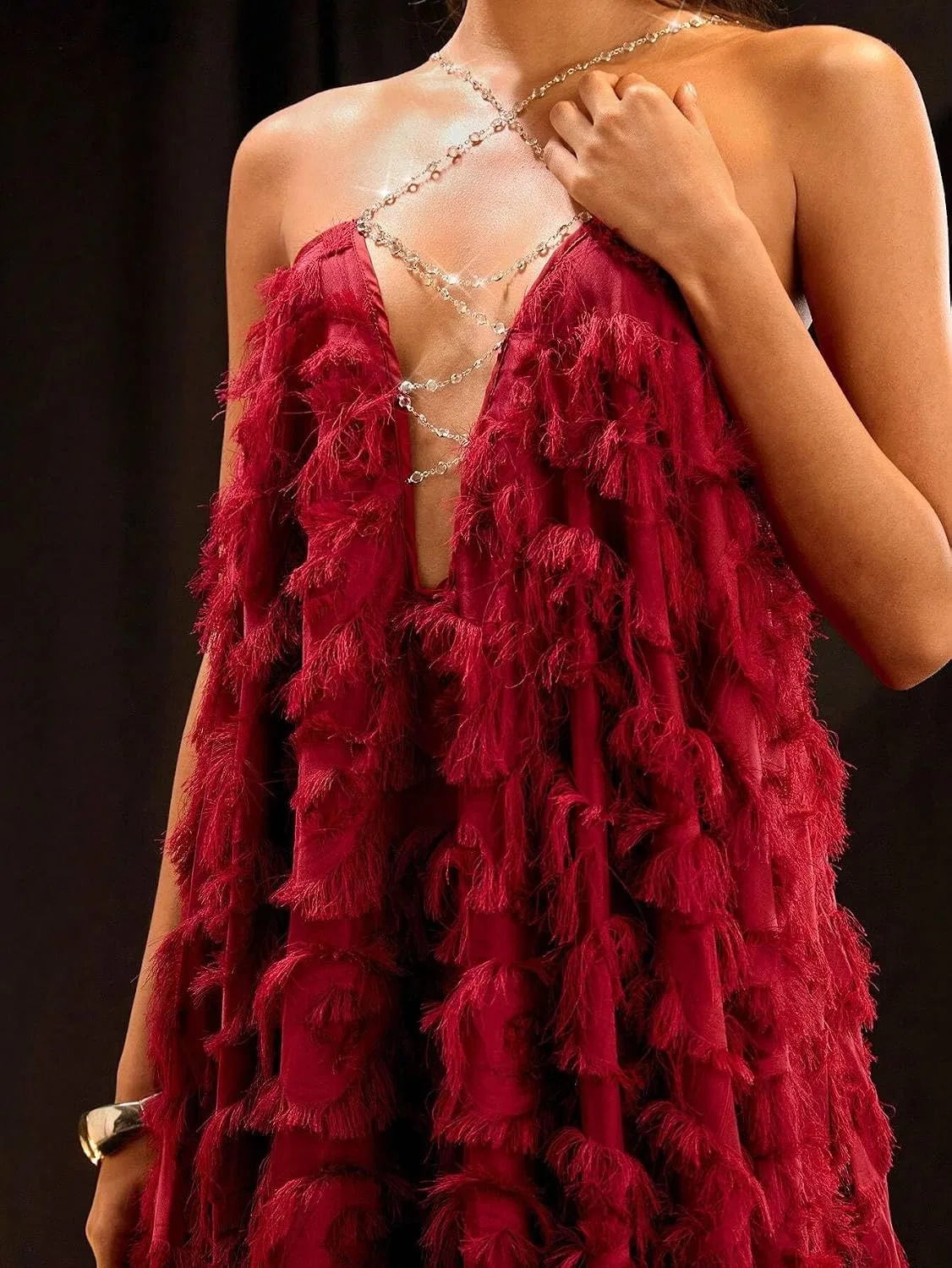 Женское сексуальное платье-ками без спинки короткое Burgundy — фото 4