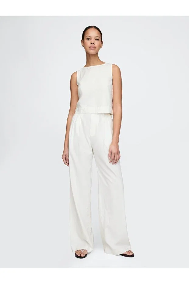 Женские брюки из льняной смеси с завышенной талией Gap, Off White-000