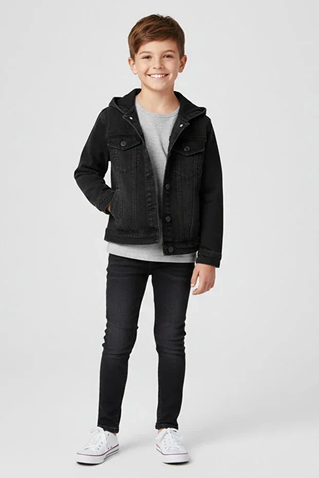 Детская джинсовая рубашка с капюшоном Happy Hoodie Mutlu Kids, Smoke Grey