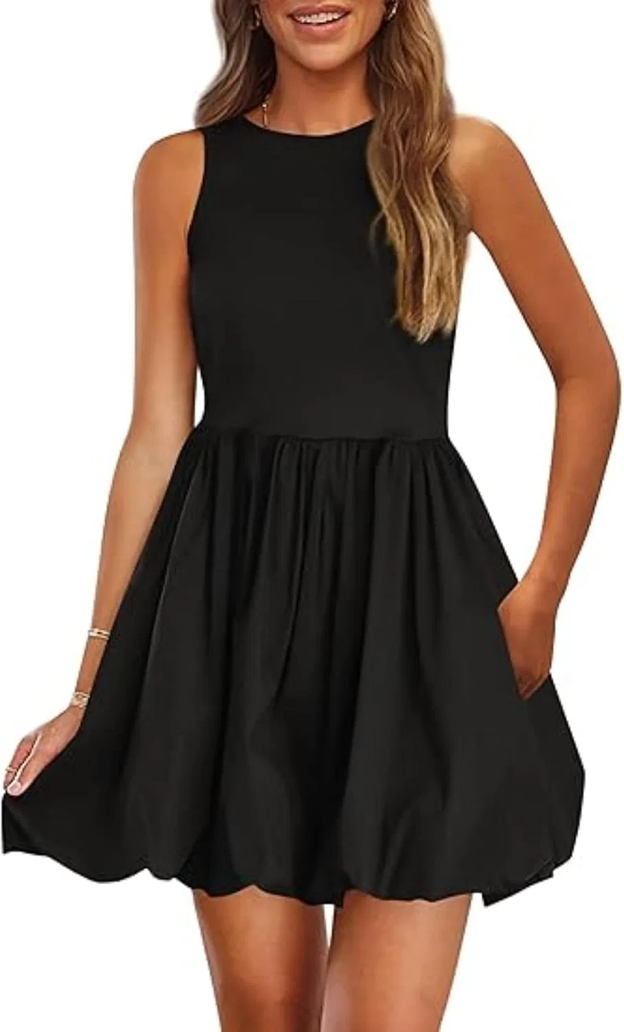 Женское летнее платье без рукавов с оборками Ribbed Knit, Blackaa