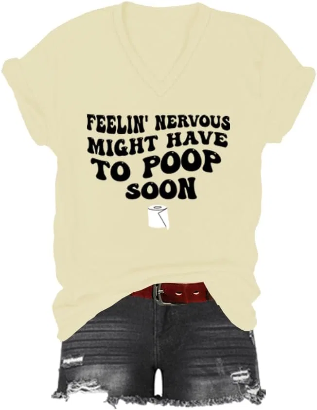Футболка с принтом Feeling Nervous V-Neck, Creamy Yellow