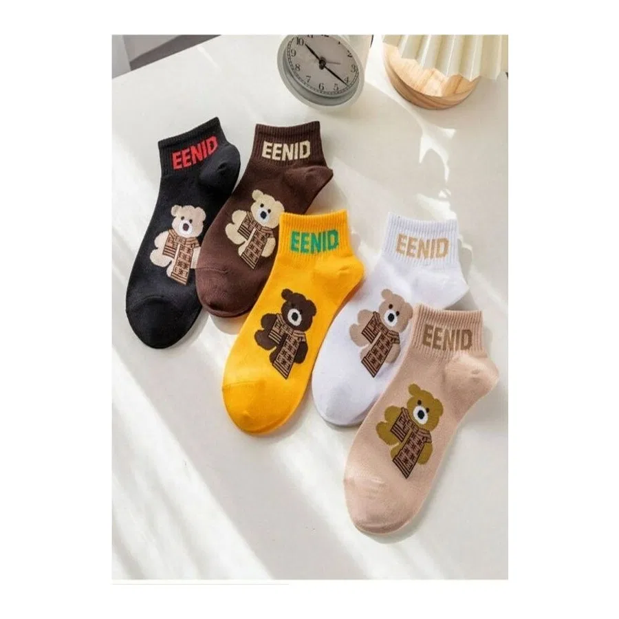 Комплект из 5 детских носков-следков с мишкой Teddy Bear, бренд Sky Socks, Горчично-коричневый