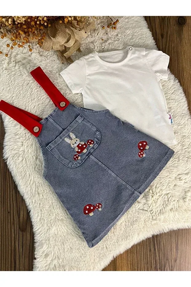 Детский комплект для девочек с вышивкой Mushroom Embroidered Red Strap Balgüneş Tekstil, Red — фото 2