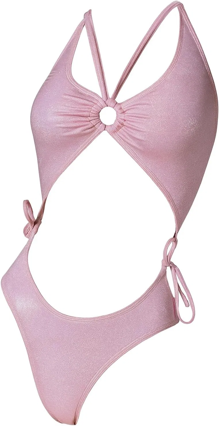 Женский цельный купальник с вырезом и кольцом, Rose Pink