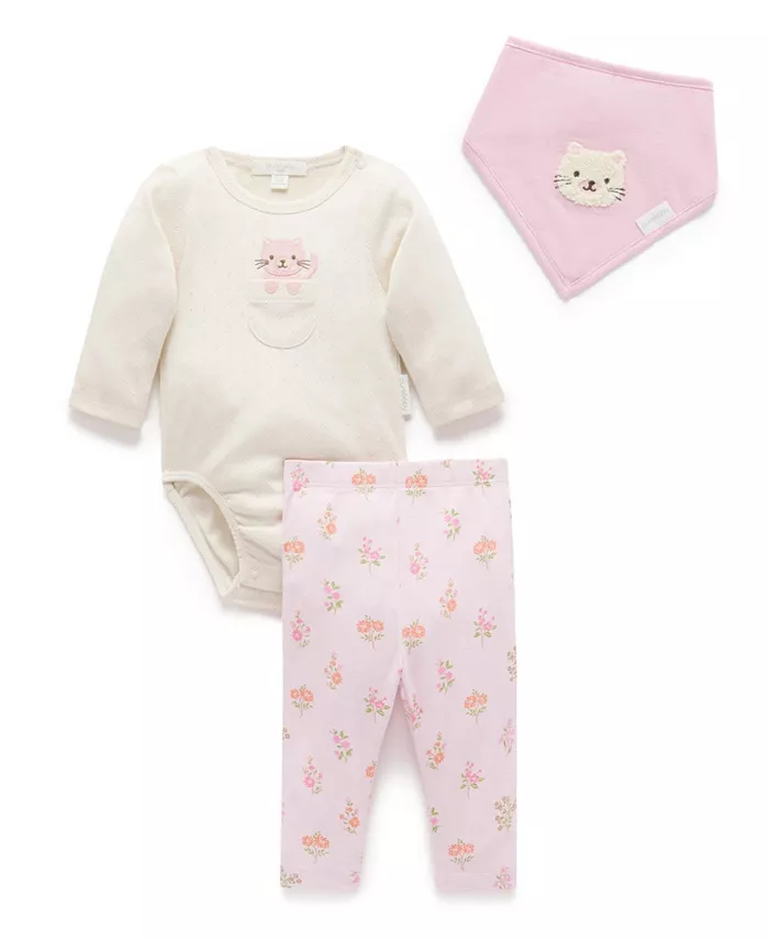 

Комплект для девочки: боди, леггинсы и слюнявчик (3 предмета) Purebaby, розовый