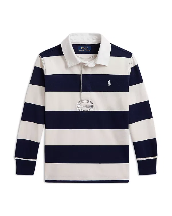 Детская рубашка-поло для мальчиков с длинным рукавом Ralph Lauren, темно-синий