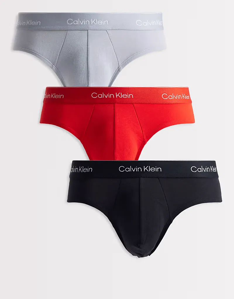 Трусы-брифы Calvin Klein Icon Cotton Stretch, комплект из 3 штук, черный/серый/красный