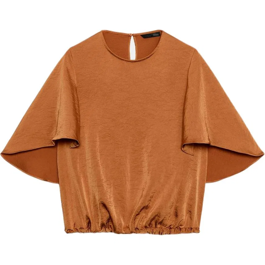Женская рубашка с круглым вырезом Dark Orange ZARA, Dark Orange