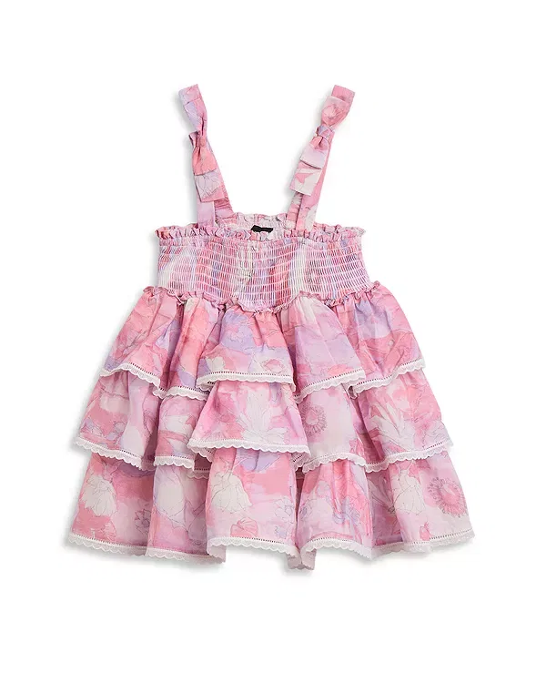 Детское платье для девочек с принтом Lexie Tiered Dress Bardot, розовый — фото 2