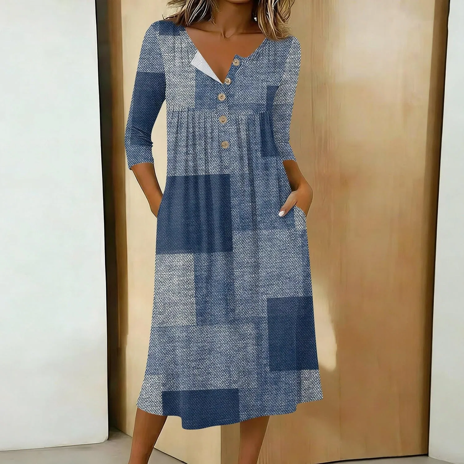Женское платье-рубашка свободного кроя, Light Blue — фото 3