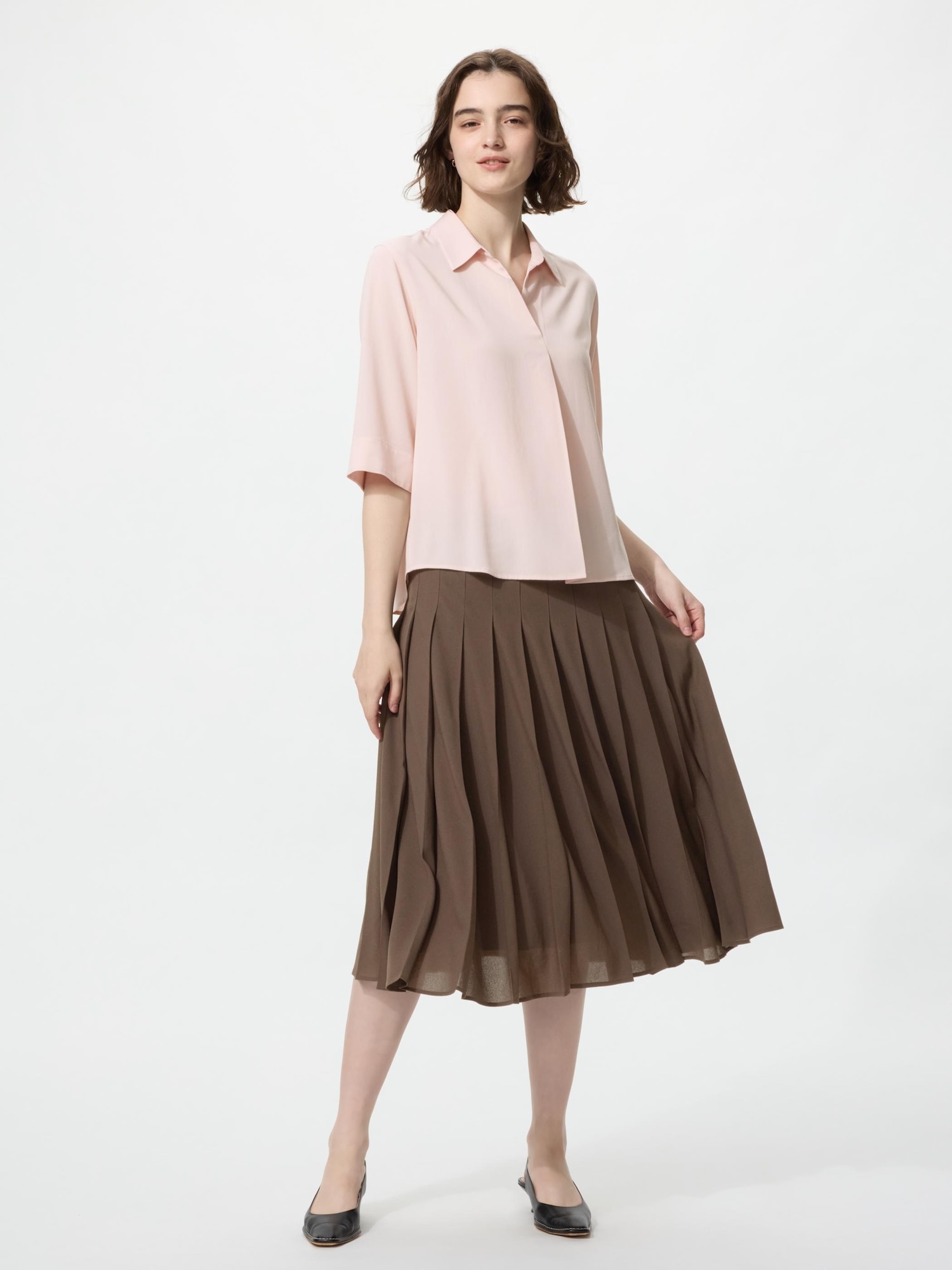 Блуза Uniqlo Rayon Skipper 7/8 Sleeves, 10 розовый — фото 4