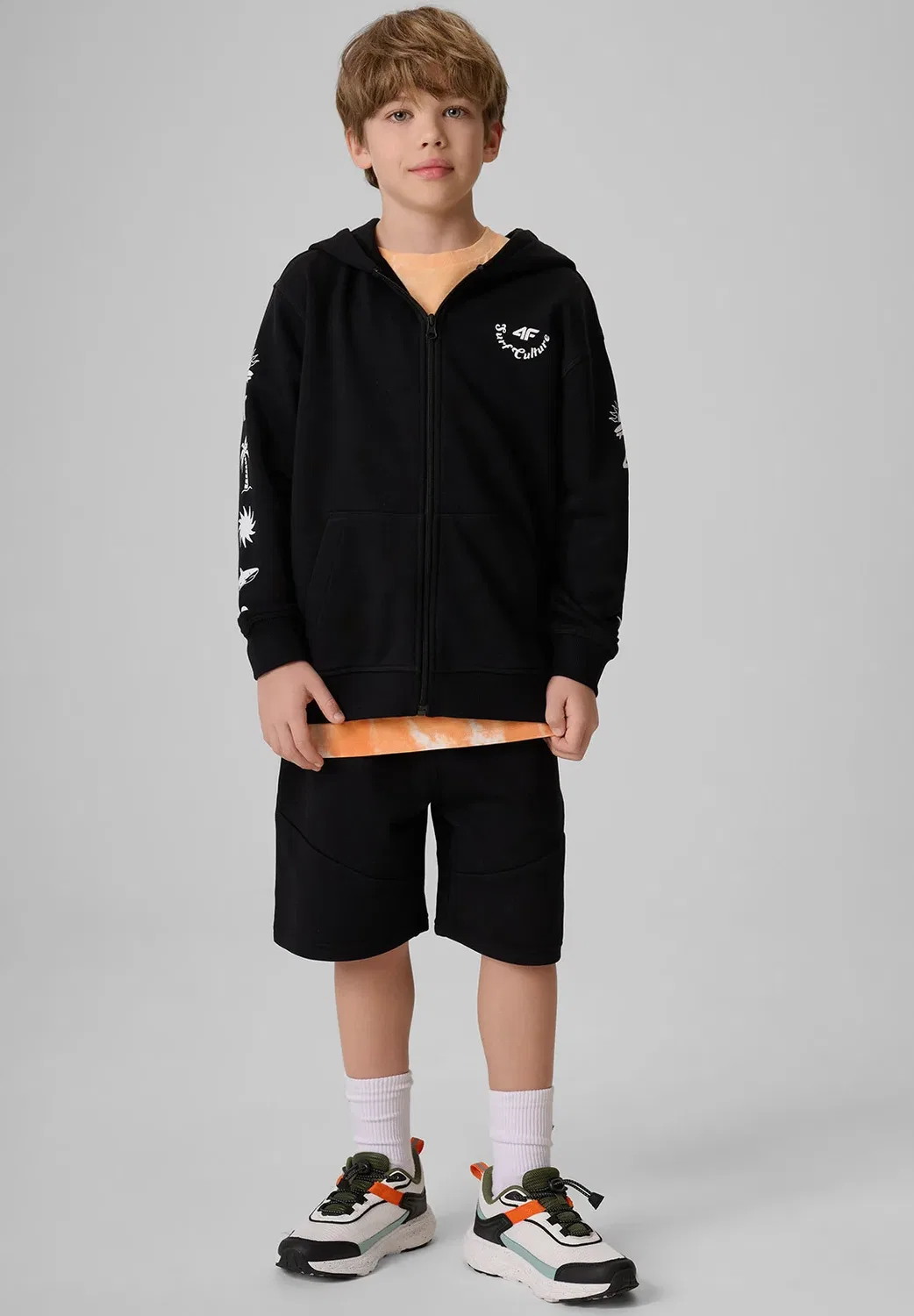 Bluza dresowa свободная z kapturem chłopięca - толстовка на молнии 4F, Deep Black