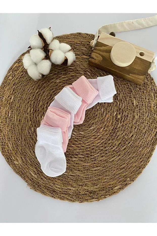Детский набор носков для новорожденных Organic cotton unisex 5-piece premium newborn baby socks Glory Baby, White-Pink — фото 3