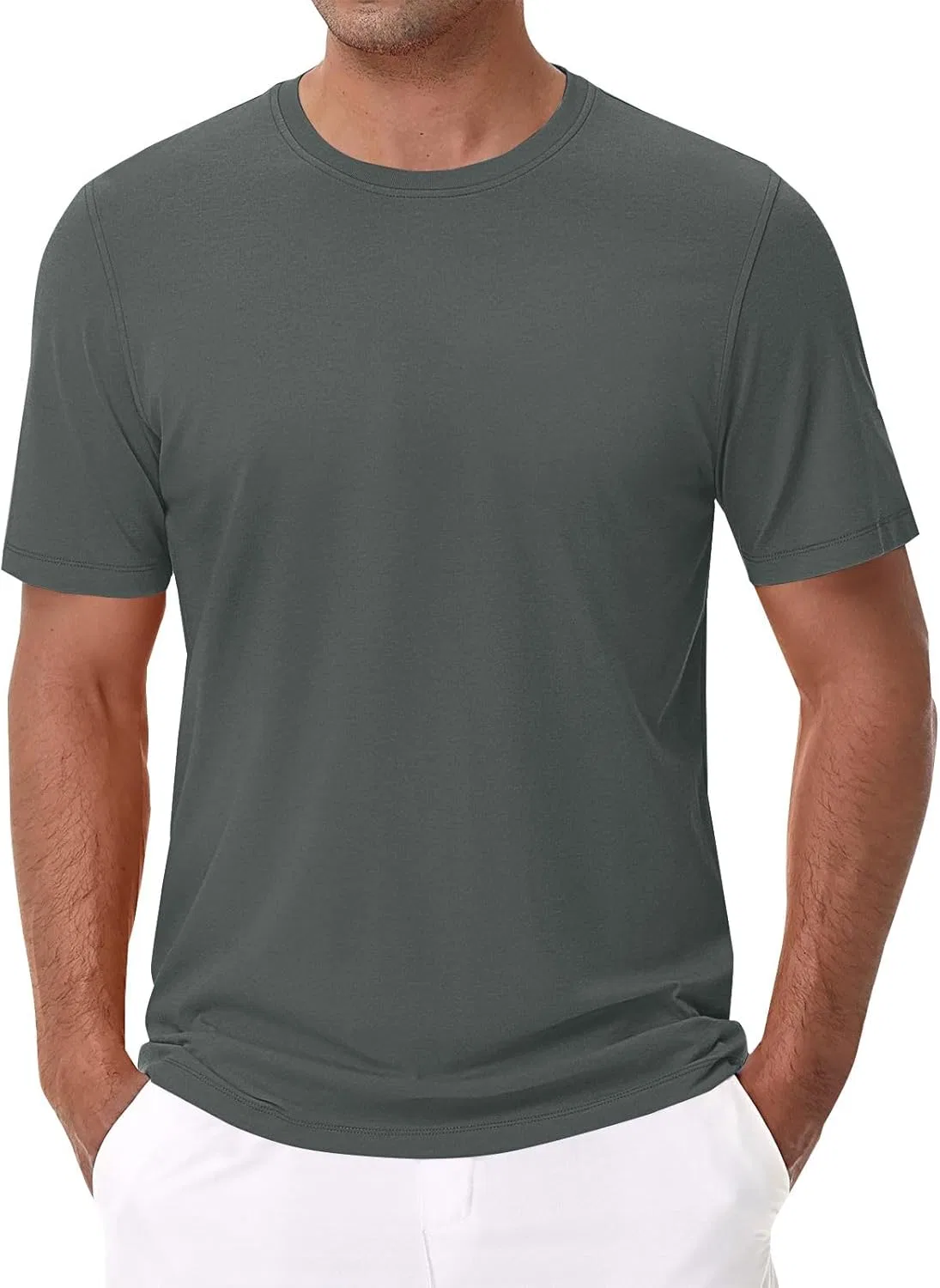 Мужская футболка с круглым вырезом, Lightweight Breathable Moisture Wicking, Dark Gray