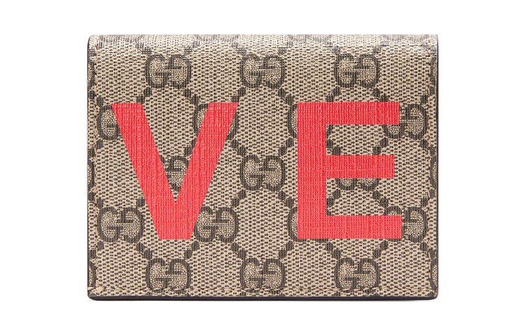 GUCCI Кожаный клатч для карт унисекс черный с оранжево-красным — фото 3