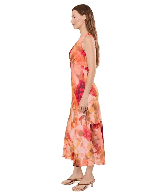 Платье с цветочным принтом Sleeveless Floral Chiffon Ruffle Hem Calvin Klein, Khaki — фото 3