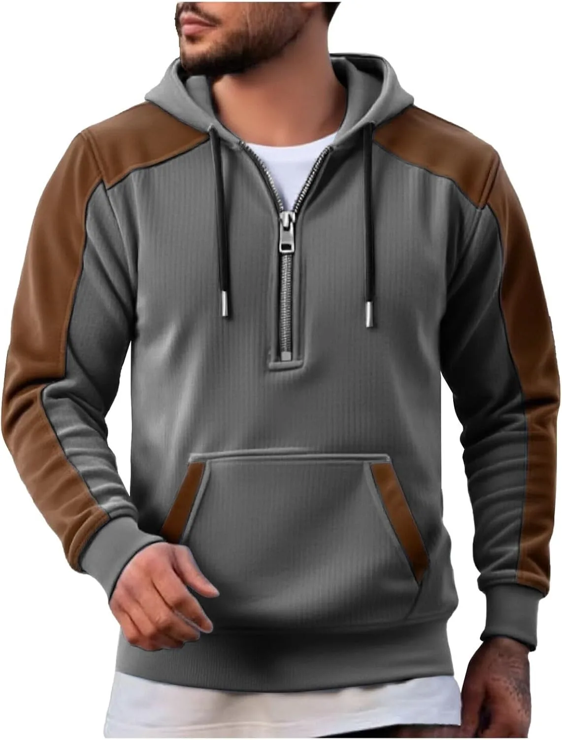 

Мужской худи из вельвета с цветными блоками и карманом