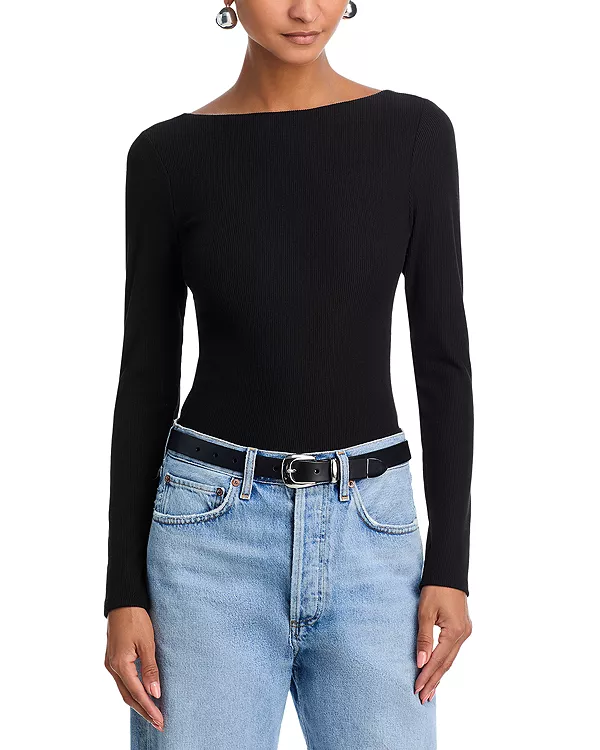 

Футболка с вырезом на спине в рубчик - эксклюзив Aqua, черный