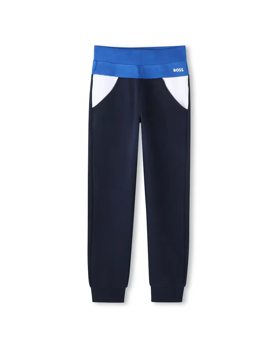 

Спортивные брюки для мальчика с контрастными деталями и карманами BOSS Kidswear, темно-синий