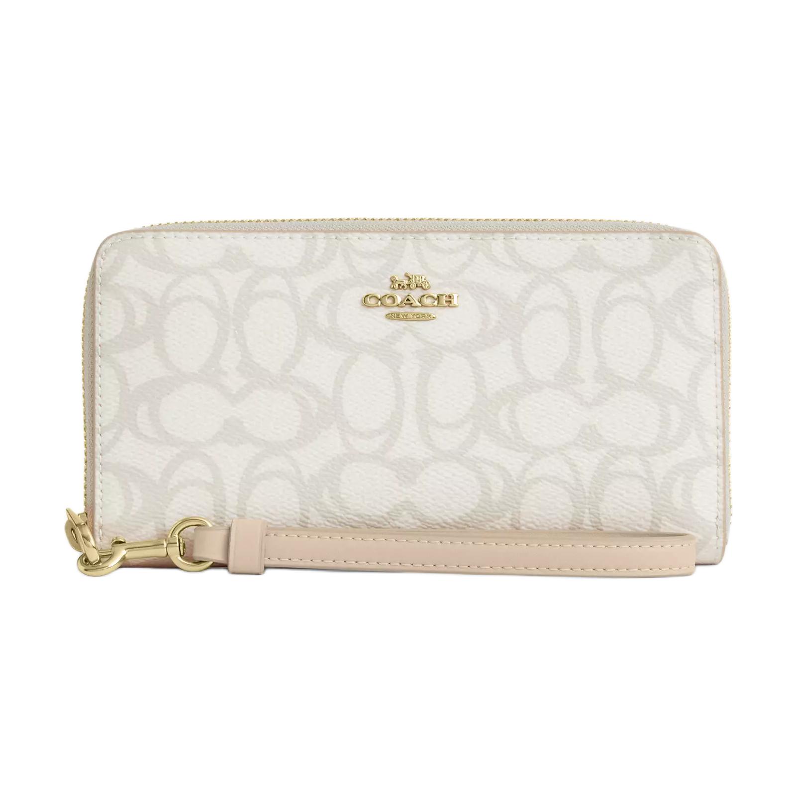 

Кошелек из фирменного прорезиненного хлопка для женщин, COACH, бежевый