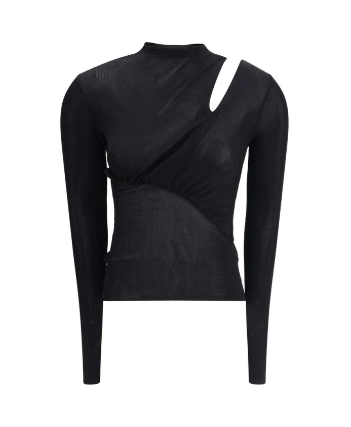 

Вискозный трикотажный топ с вырезами Self Portrait, черный