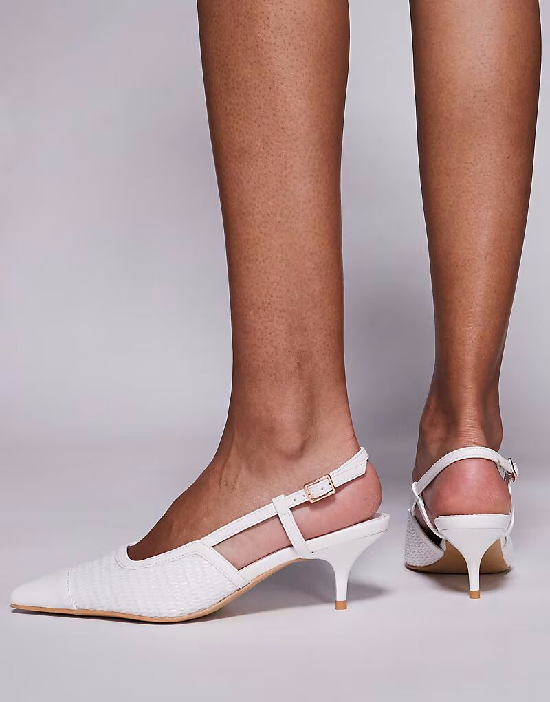 Босоножки Public Desire Wide Fit на каблуке-рюмочке из рафии белого цвета — фото 4
