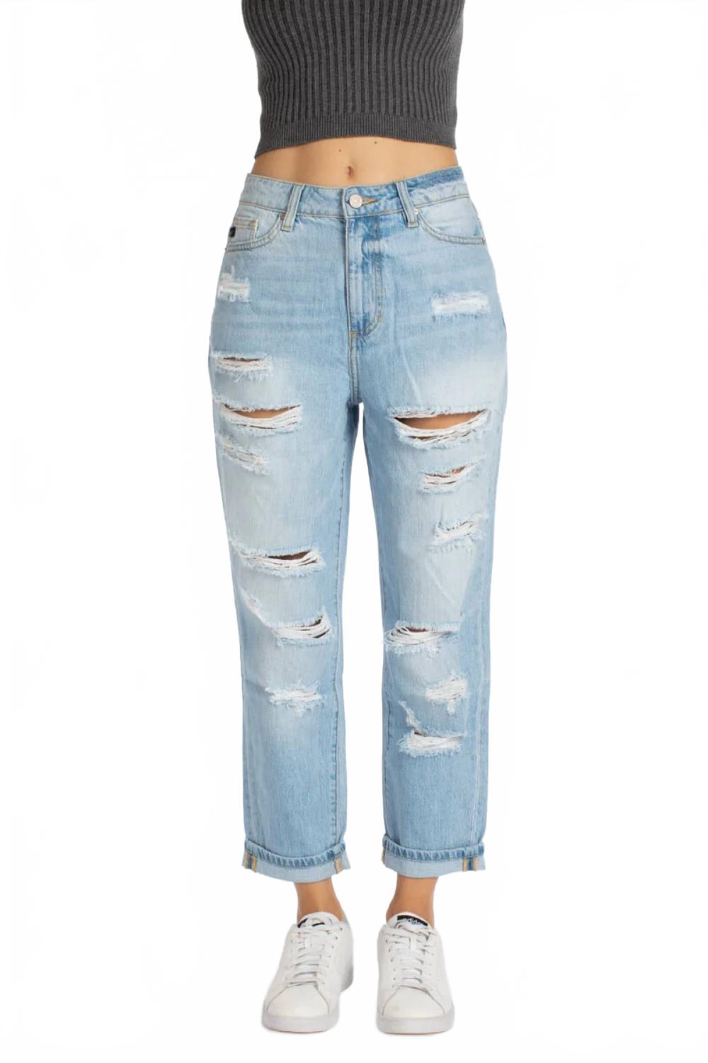 

Потертые джинсы-«мамины» светлого оттенка KanCan, светлый оттенок