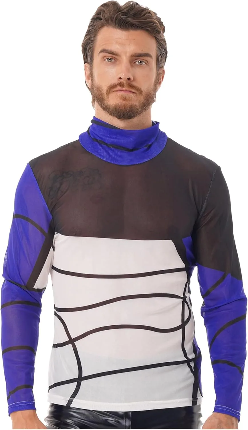 

Moily мужская футболка Mesh Transparent Tie Dye Stripe с длинным рукавом и воротником-стойкой