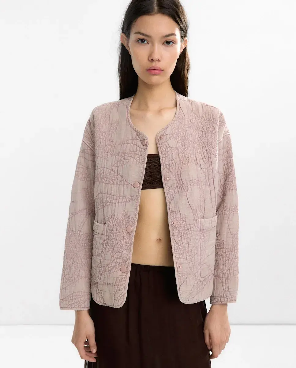 

Женская куртка с длинными рукавами, вышивкой и боковыми карманами Parfois, розовый