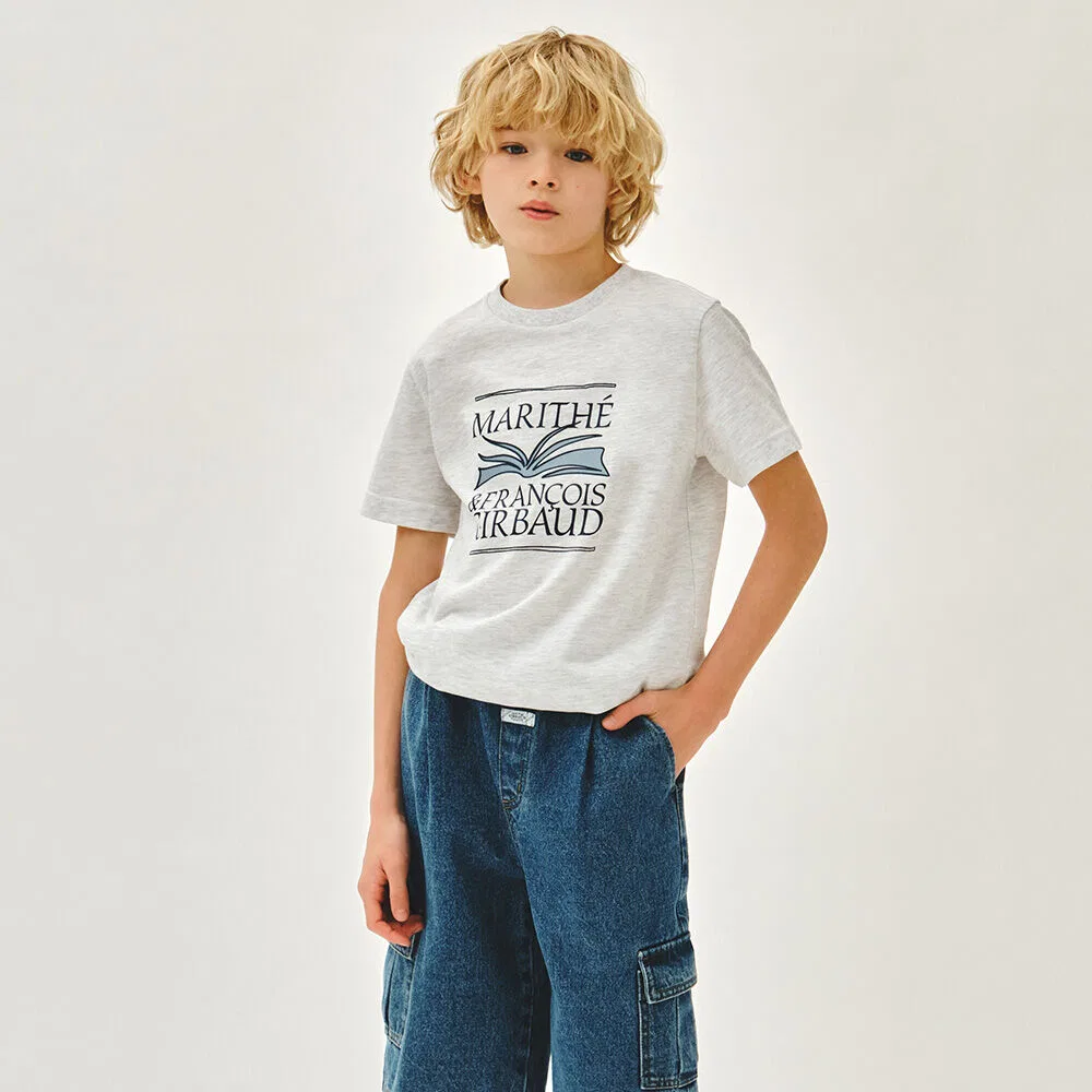 Детская футболка Kids Book Classic Logo Aerocool Tee светло-серого цвета от Marithé Kids