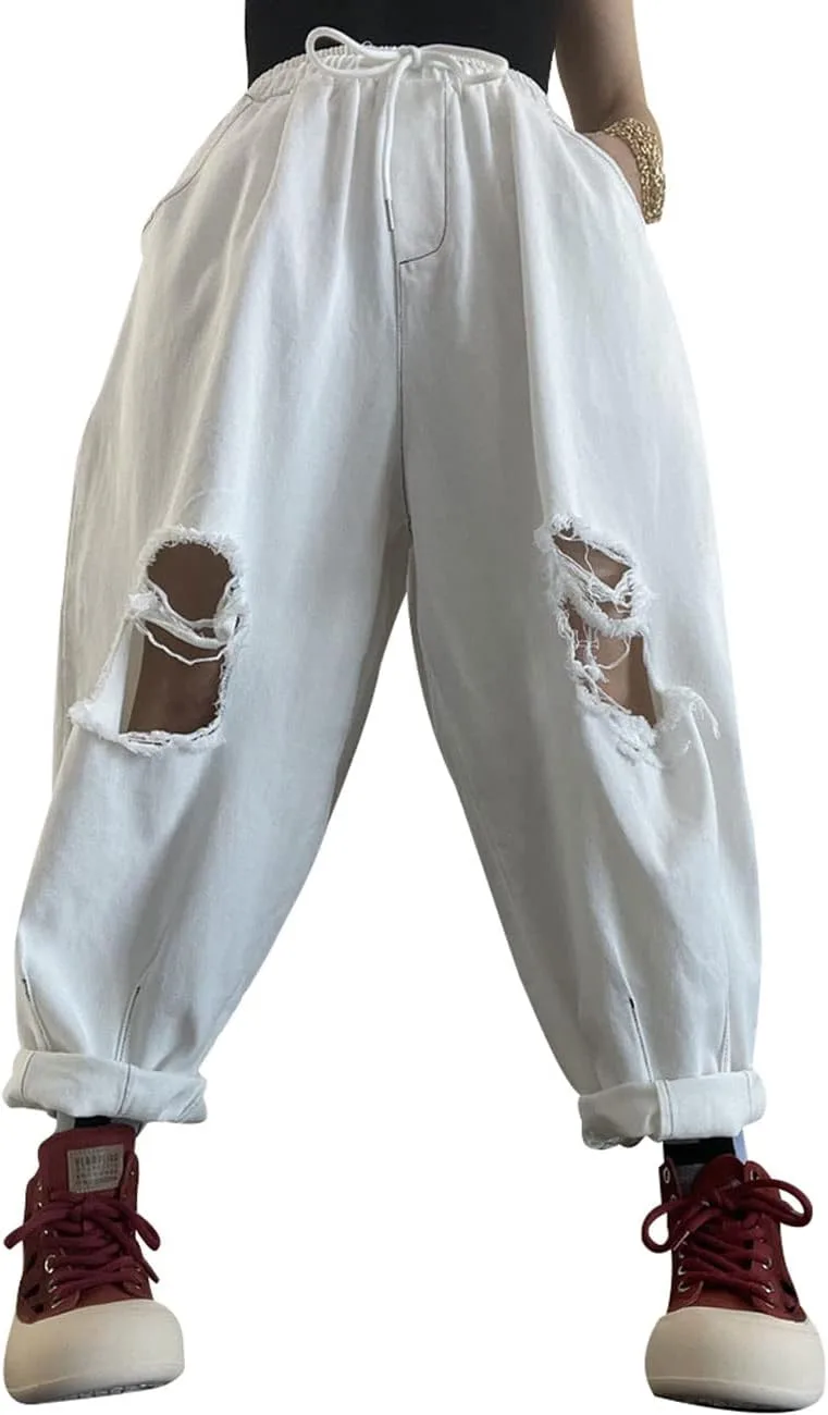 

Женские джинсы-харем с завязками на талии и карманами Bigasset